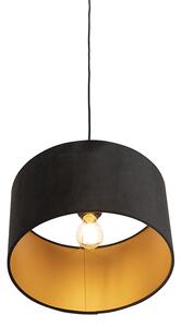 Lampă suspendată cu nuanță de velur negru cu aur 35 cm - Combi