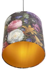 Lampă suspendată cu nuanțe de velur flori cu aur 40 cm - Combi