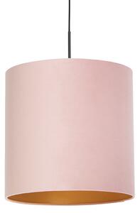 Lampă suspendată cu nuanță de velur roz cu aur 40 cm - Combi