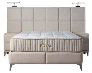 Pat ROYAL 160x200, stofa catifelata crem - Luna 21, cu somiera si spat