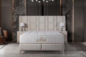 Pat LUXURY 160x200, stofa catifelata crem - Luna 21, cu somiera si spatiu depozitare