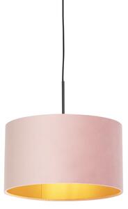 Lampă suspendată cu nuanță de velur roz cu aur 35 cm - Combi