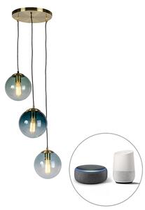 Lampă suspendată inteligentă din alamă incl. 3 WiFi ST64 cu sticlă albastră - Pallon