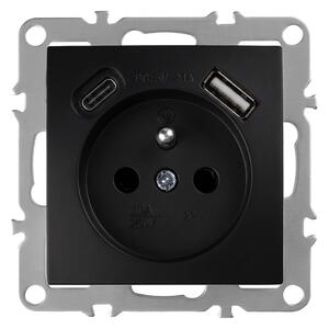 Priză simplă cu împământare + USB-A USB-C OSTE JNH004-G Black