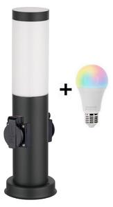 Brilagi - Lampă de exterior LED RGBW, cu 2 prize și 1x soclu E27/9W/230V, 40 cm, IP44, neagră