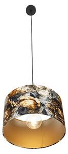 Lampă modernă suspendată neagră cu umbră de flori 35 cm - Combi