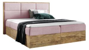 KONDELA Pat Boxspring, 200x200, ţesătură roz Kronos/stejar lancelot, WOOD 2