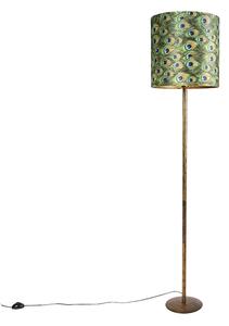 Lampă de podea vintage de culoare aurie cu umbră de păun 40 cm - Simplo