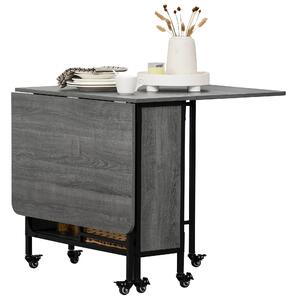 HOMCOM Masă Pliabilă, Rabatabilă pentru 4-6 Persoane cu Raft și 6 Roți, din Lemn și Metal, 130x80x74 cm, Gri | Aosom Romania