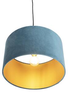 Lampă suspendată cu nuanță de velur albastru cu auriu 35 cm - Combi