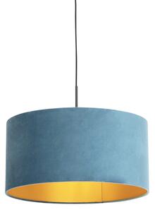 Lampă suspendată cu nuanță de velur albastru cu aur 50 cm - Combi