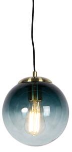 Lampă suspendată Art Deco din alamă cu sticlă albastră ocean 20 cm - Pallon