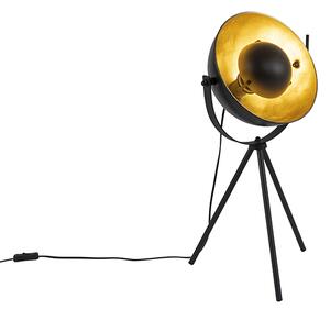 Lampă de masă neagră cu trepied auriu de 63,3 cm reglabil - Magnax