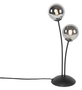 Lampă de masă modernă, neagră, cu 2 lumini, cu sticlă de fum - Atena