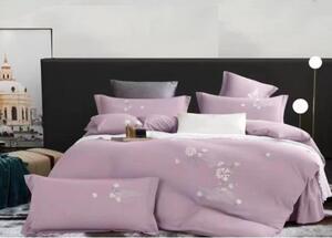 Lenjerie de pat dublu, Casa New Fashion, bumbac bordat, pentru 2 persoane, 4 piese, Boutique Fashion, Lila