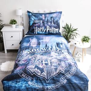 Lenjerie de pat din bumbac cu efect luminos pentru copii Jerry Fabrics Harry Potter, 140 x 200 cm, albastru