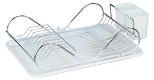 Scurgator de vase cu suport pentru tacamuri Clean, Wenko, 12.5 x 32 x 47 cm, plastic/inox, alb/argintiu