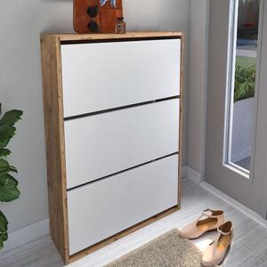 Pantofar Start 25, 18 perechi, culoare Pin cu usi Albe, 110x70x24 cm