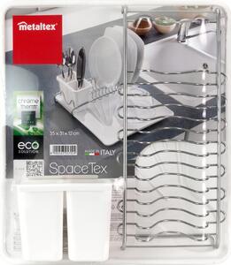 Scurgator vase cu suport pentru tacamuri Space Tex, Metaltex, 12 x 31 x 35 cm, inox/plastic, alb/argintiu