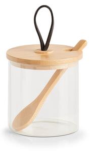 Recipient pentru depozitare din sticla, cu capac si lingura, Bamboo Natural, 320 ml, Ø8xH8,5 cm