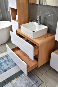 Set mobilier pentru baie din MDF, Quality Alb / Stejar 80 cm, 7 piese