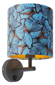 Lampă de perete vintage gri închis cu nuanță de fluture din catifea - Combi