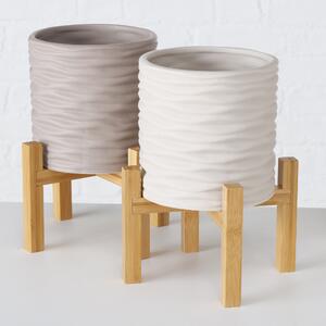 Set 2 ghivece din ceramica cu suport Iver Grej / Gri deschis, Modele Asortate, Ø22xH30 cm / Ø18xH25 cm