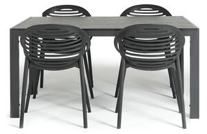 Set mobilier de grădină pentru 4 persoane cu scaune negre Joanna și masă Viking, 90 x 150 cm