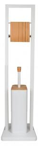 Erga Barca, suport pentru hartie igienica si perie toaleta 20x20x80 cm, alb mat-maro natural, ERG-YKA-PD.BARCA-WHT