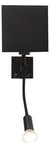 Lampă de perete modernă neagră cu USB și umbră pătrată neagră - Zeno