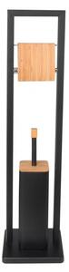 Erga Barca, suport pentru hartie igienica si perie toaleta 20x20x81 cm, negru mat-maro natural, ERG-YKA-PD.BARCA-BLK
