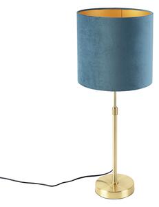 Lampă de masă auriu / alamă cu nuanță de velur albastru 25 cm - Parte