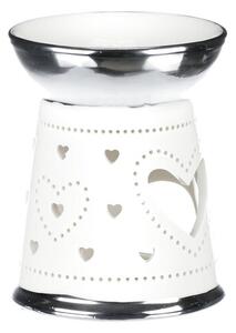 Aroma-lampă din porțelan Hearts, argintiu-alb, 10 x 13 x 10 cm