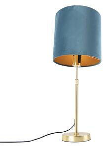 Lampă de masă auriu / alamă cu nuanță de velur albastru 25 cm - Parte