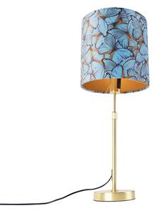 Lampă de masă auriu / alamă cu fluturi cu abajur de catifea 25 cm - Parte