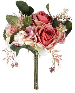 Buchet cu trandafiri și hortensie, roz, 20 x 28 cm