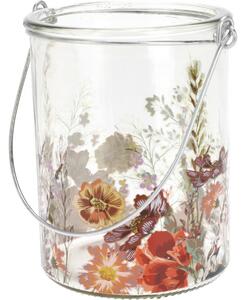 Suport de sticlă suspendat pentru lumânare Flori de pajiște, 10 x 8 cm, roșu