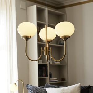PR Home Candelabru Elsy cremă din sticlă colorată cu alamă 3 becuri, reglabil, Auriu / Alamă, Camera de zi / sufragerie, Sticlă, glob