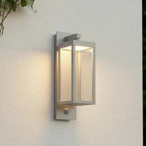 Lucande Lampa de perete pentru exterior cu LED Ferdinand, gri piatră, senzor, Gri, Aluminiu, Modern