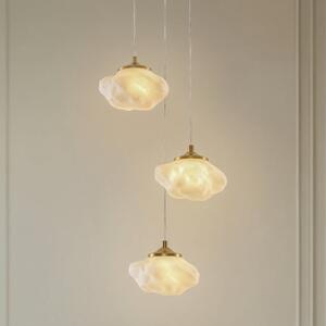 Lindby Lampă suspendată Piatra, Ø 25 cm, 3 becuri, opal/alamă, sticlă, reglabil, Alb, Camera de zi / sufragerie, Sticlă, Modern