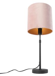 Lampă de masă neagră cu nuanță de velur roz cu aur 25 cm - Parte