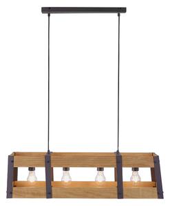 Lampă suspendată industrială neagră cu lemn cu 4 lumini - Lădiță