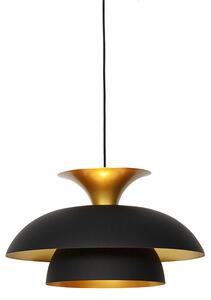 Lampă modernă rotundă, suspendată, neagră, cu 3 straturi aurii - Titus
