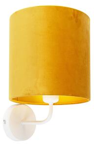 Lampă de perete vintage albă cu abajur de catifea galbenă - Mat