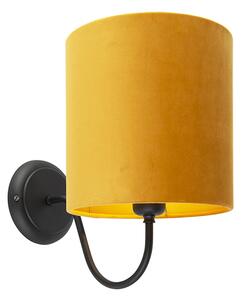Lampă de perete clasică neagră cu nuanță galbenă de velur - Mat