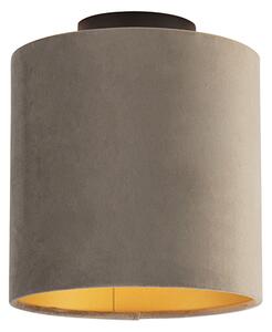 Lampă de tavan cu nuanță de velur taupe cu aur 20 cm - negru Combi
