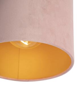 Lampă de tavan cu nuanță de velur roz vechi cu aur 20 cm - negru Combi