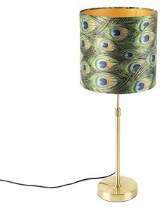 Lampă de masă auriu / alamă cu nuanță de velur păun 25 cm - Parte