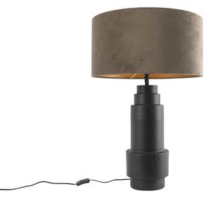 Lampă de masă Art Deco neagră cu nuanță catifea taupe 50 cm - Bruut
