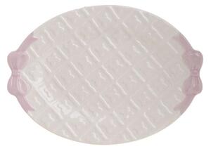 Platou decorativ, InArt, ceramica, 29x21x3 cm, alb/roz